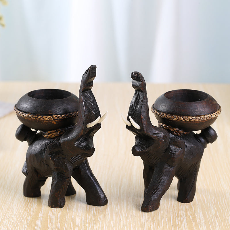 Candle Holder - Resin European Elephant Black Home Decorations