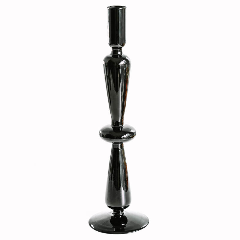 Candleholder -  Black Glass Flower Vase