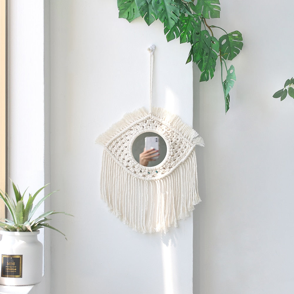 Handloom Wall Decor -  Mirror Boho Woven Mirror Tapestry