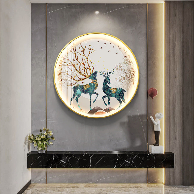 FINAL Single Circle Canvas / Crystal Porcelain / LED Wall Art Lamp Abstract Wall Hanging