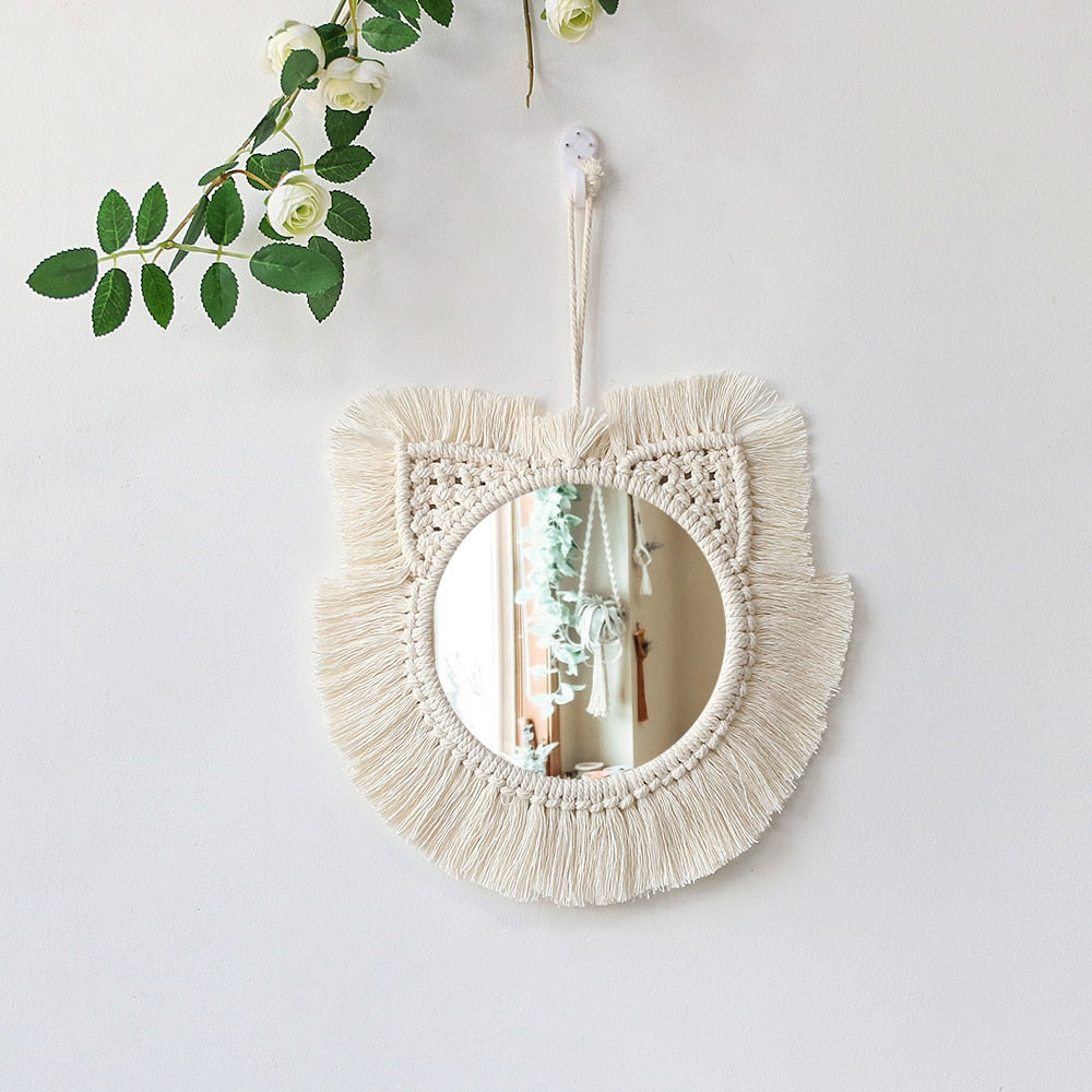 Handloom Wall Decor -  Mirror Boho Woven Mirror Tapestry