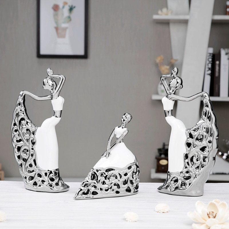 Decorative Ornaments White Dancing Girl Figures