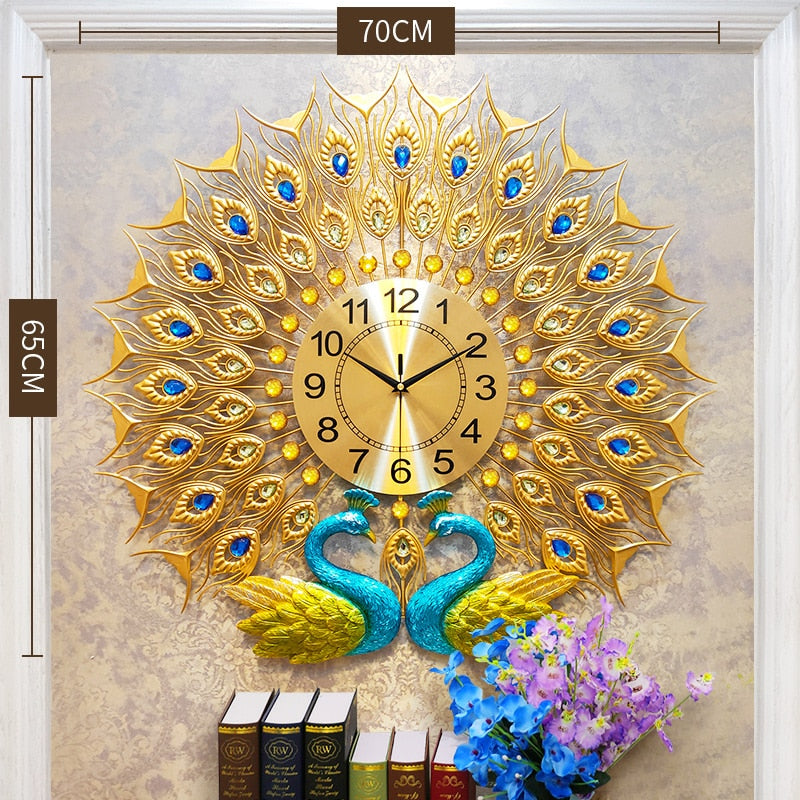 Peacock Clock - Double Head  Luxury Decorated Wall Clock