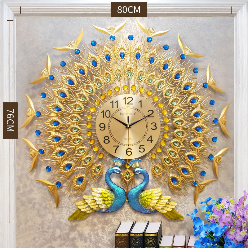 Peacock Clock - Double Head  Luxury Decorated Wall Clock