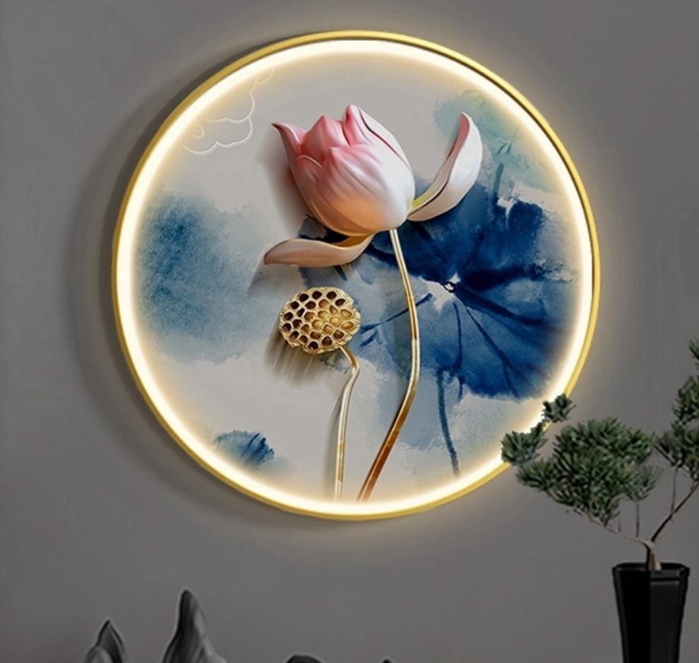 FINAL Single Circle Canvas / Crystal Porcelain / LED Wall Art Lamp Abstract Wall Hanging