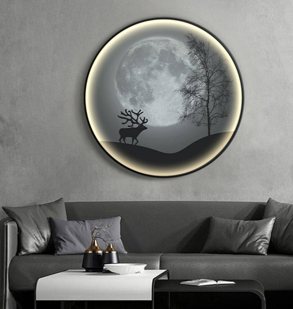 Single Circle Canvas / Crystal Porcelain / LED Wall Art Lamp Abstract Wall Hanging