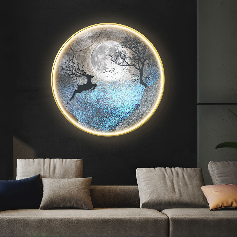 FINAL Single Circle Canvas / Crystal Porcelain / LED Wall Art Lamp Abstract Wall Hanging