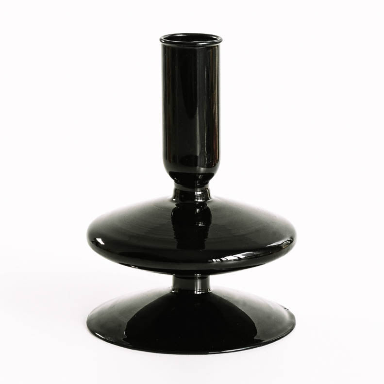 Candleholder -  Black Glass Flower Vase