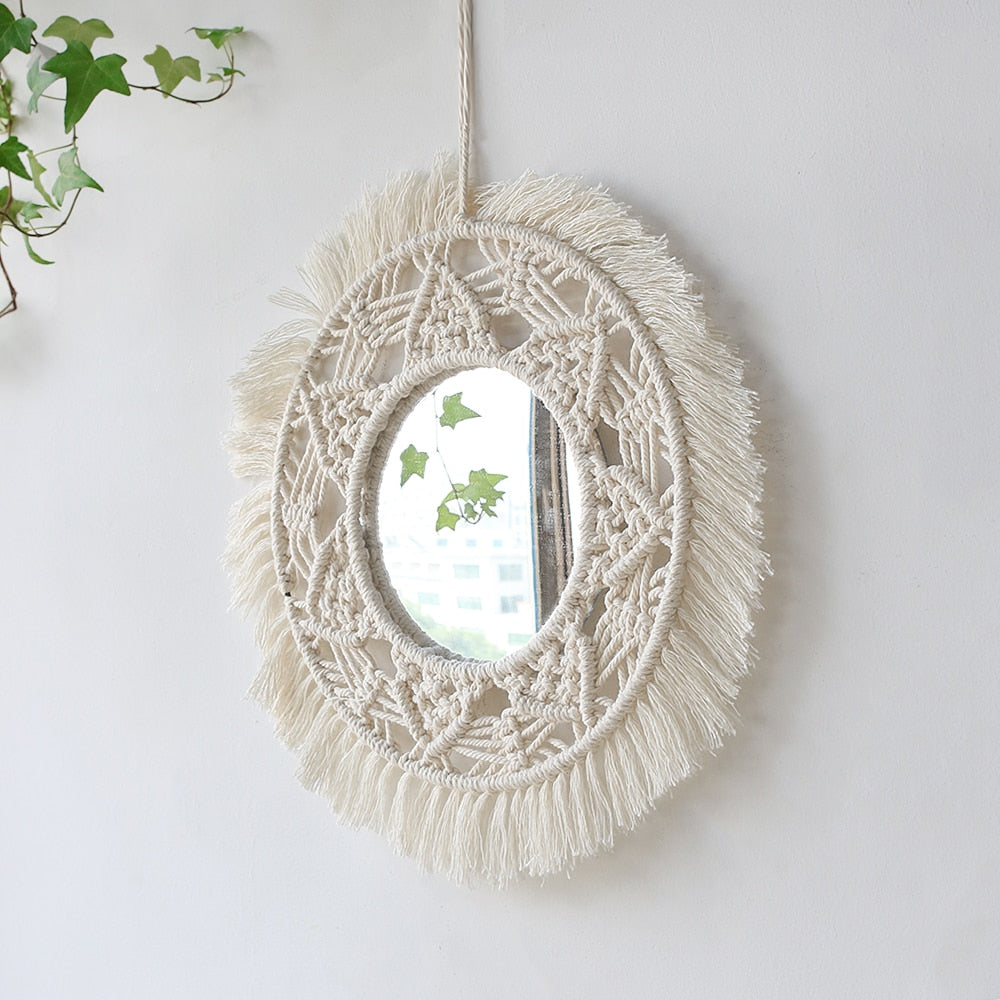 Handloom Wall Decor -  Mirror Boho Woven Mirror Tapestry