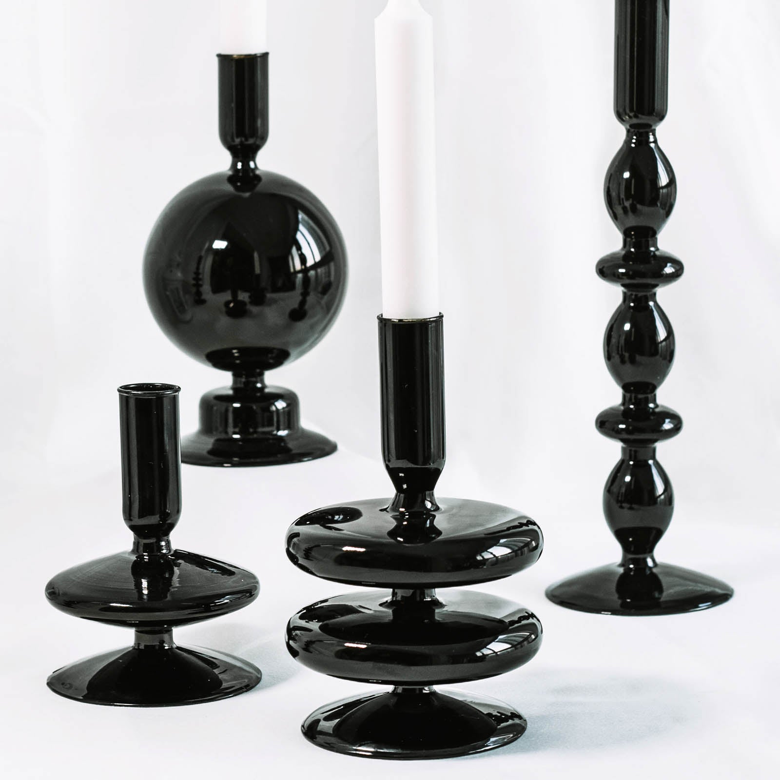 Candleholder -  Black Glass Flower Vase