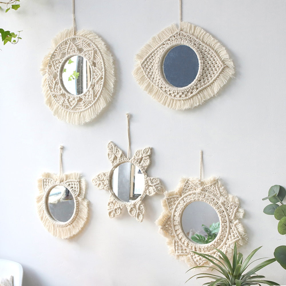 Handloom Wall Decor -  Mirror Boho Woven Mirror Tapestry