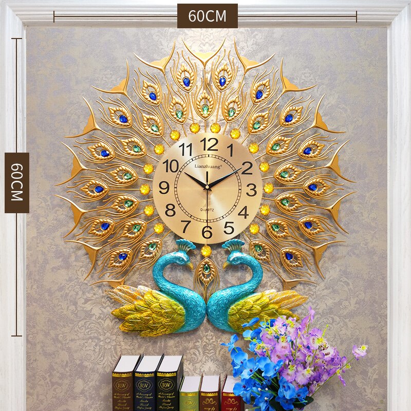 Peacock Clock - Double Head  Luxury Decorated Wall Clock