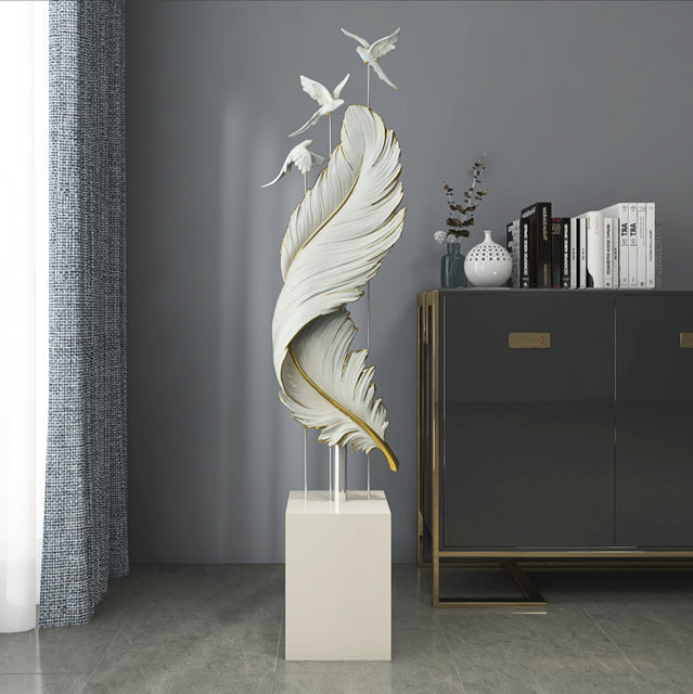 Floor Free Standing Large Ornament -  Feather and Birds