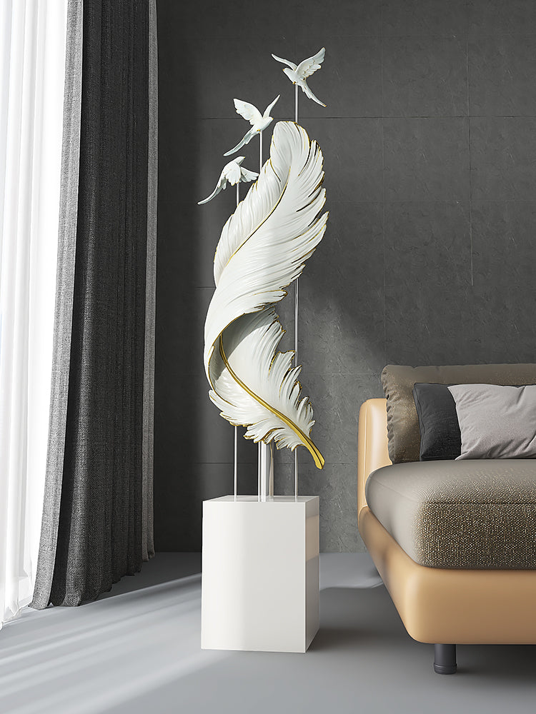 Floor Free Standing Large Ornament -  Feather and Birds